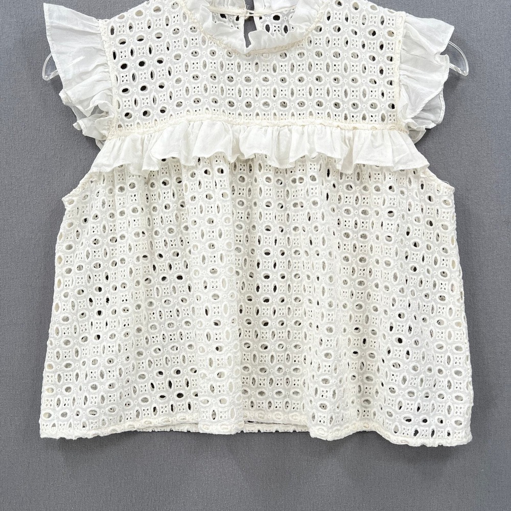 ANINE BING Top Women XS Cream White Eyelet Ruffle Sleeveless Boho Embroidered - Picture 10 of 16